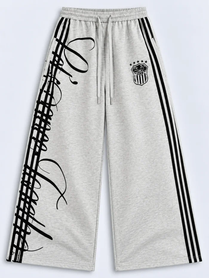 Crown Crest Striped Wide-Leg Sweatpants (Available in 2 Colors)