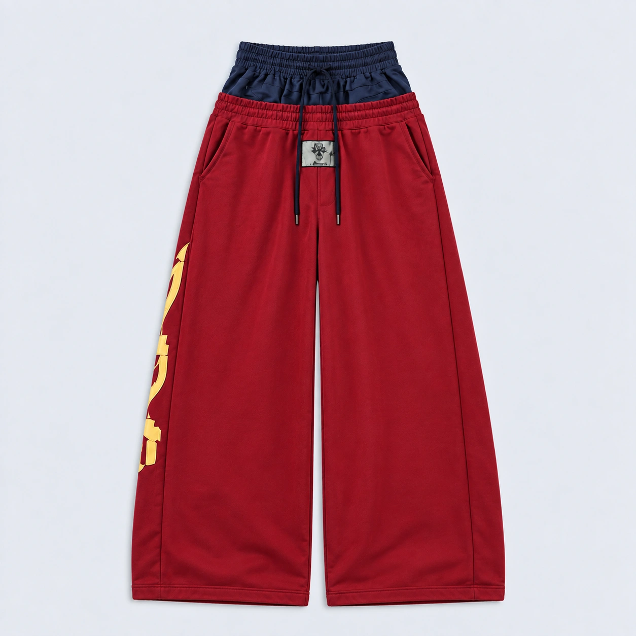 Crimson Double-Waist Wide-Leg Sweatpants