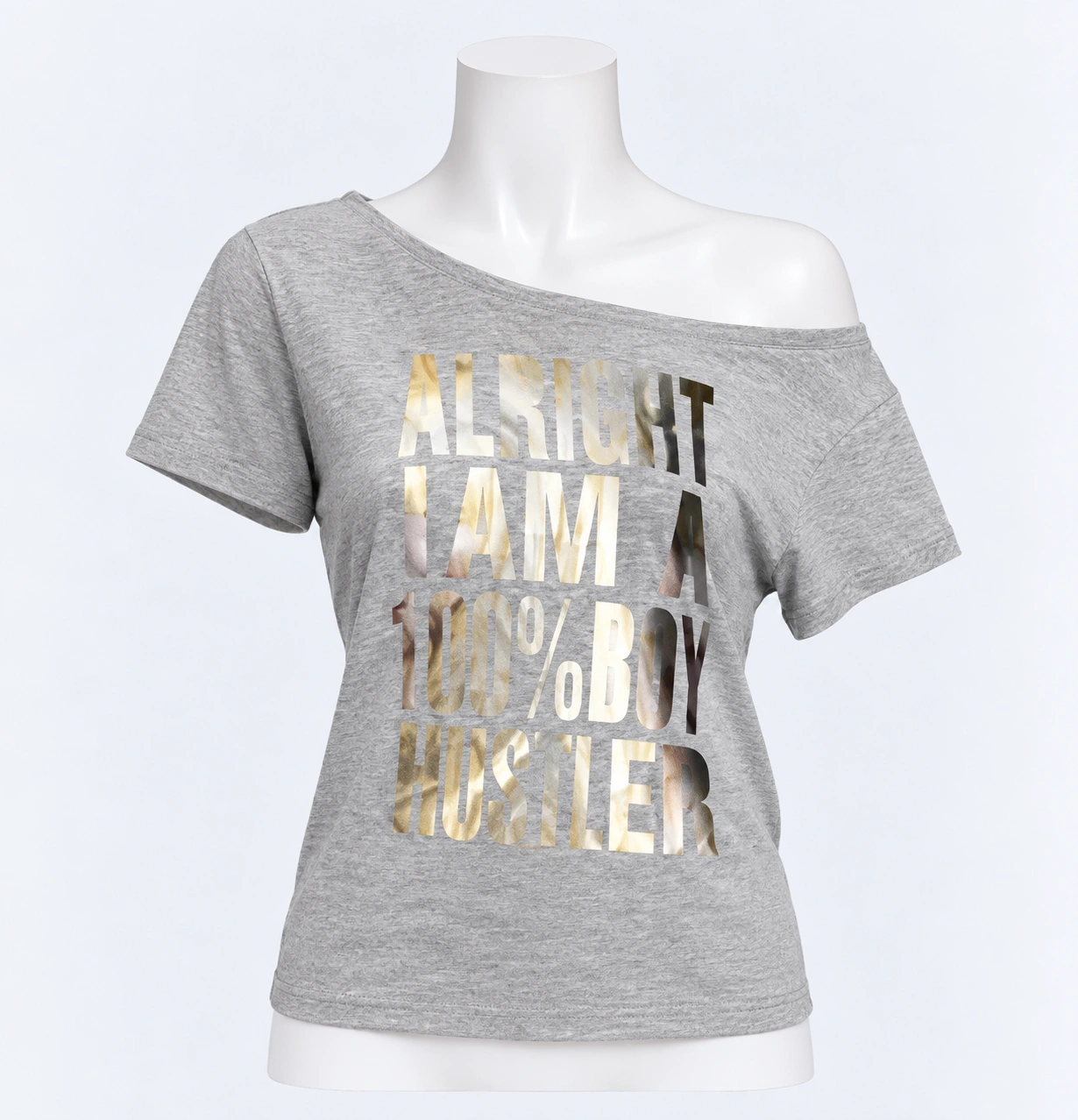 Y2K Metallic Slogan Off-Shoulder Top