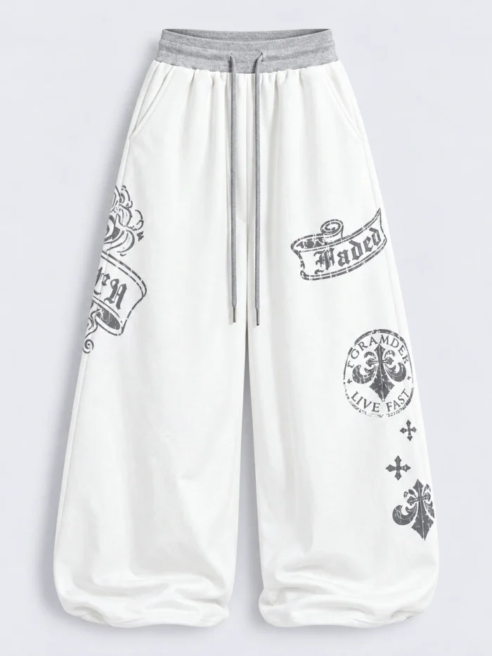 Gothic Graphic Wide-Leg Sweatpants (Available in 2 Colors)