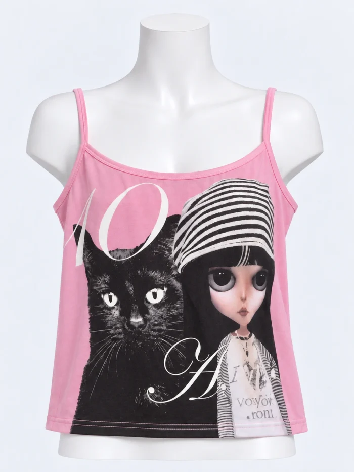 Y2K Cat & Doll Graphic Tank Top