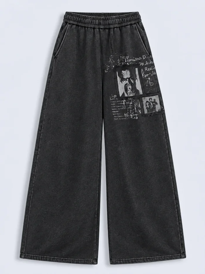 Distressed Archive Graphic Wide-Leg Sweatpants