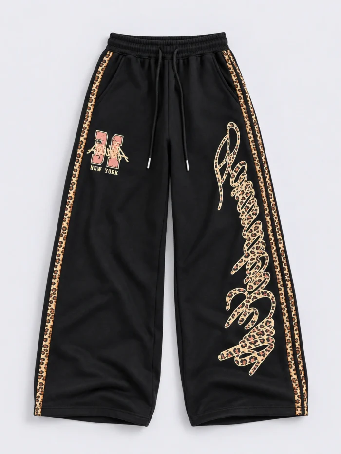 Leopard Script Wide-Leg Sweatpants