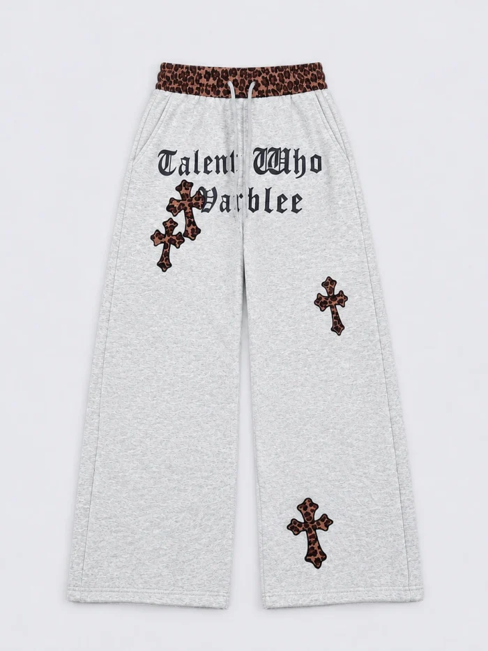 Leopard Waist Cross Patchwork Sweatpants