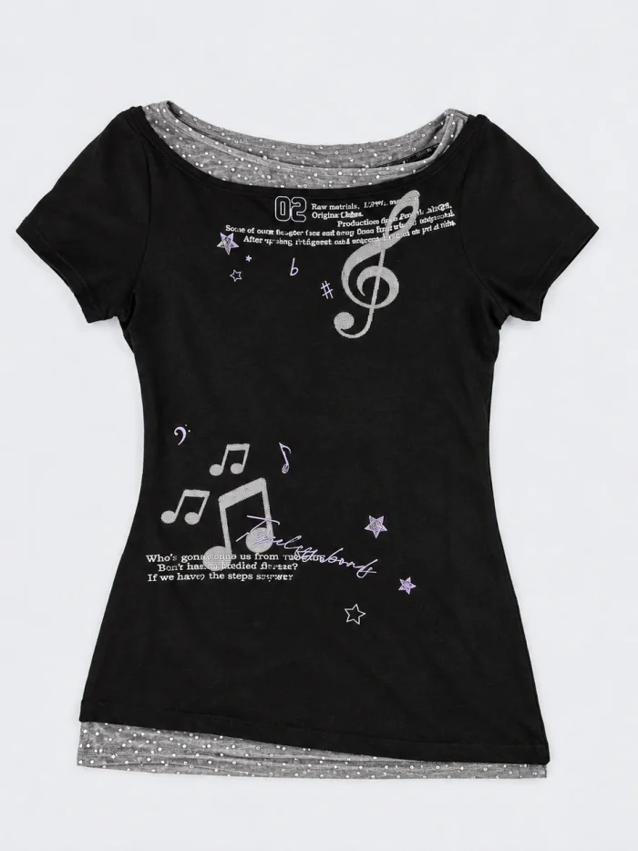 Y2K Music Graphic Fitted Top