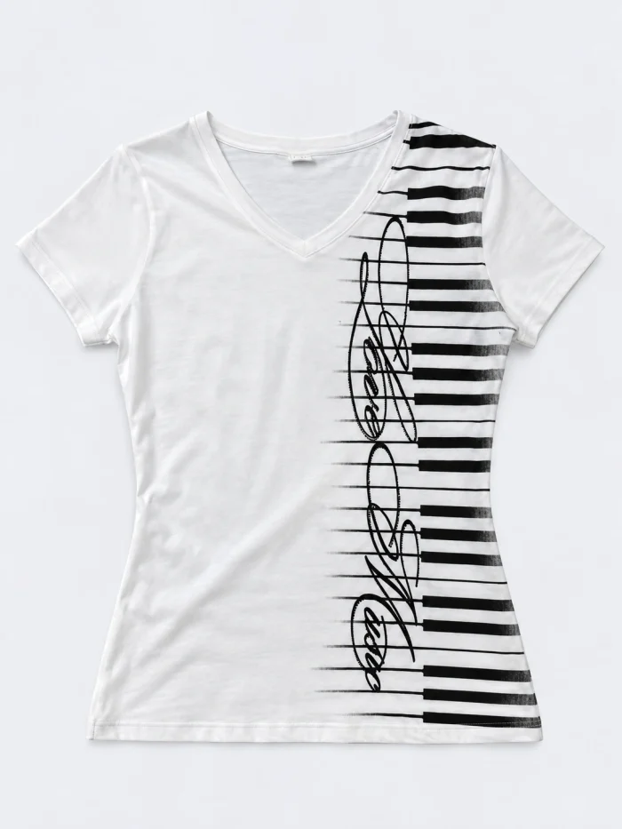 Piano Graphic V-Neck Shirt