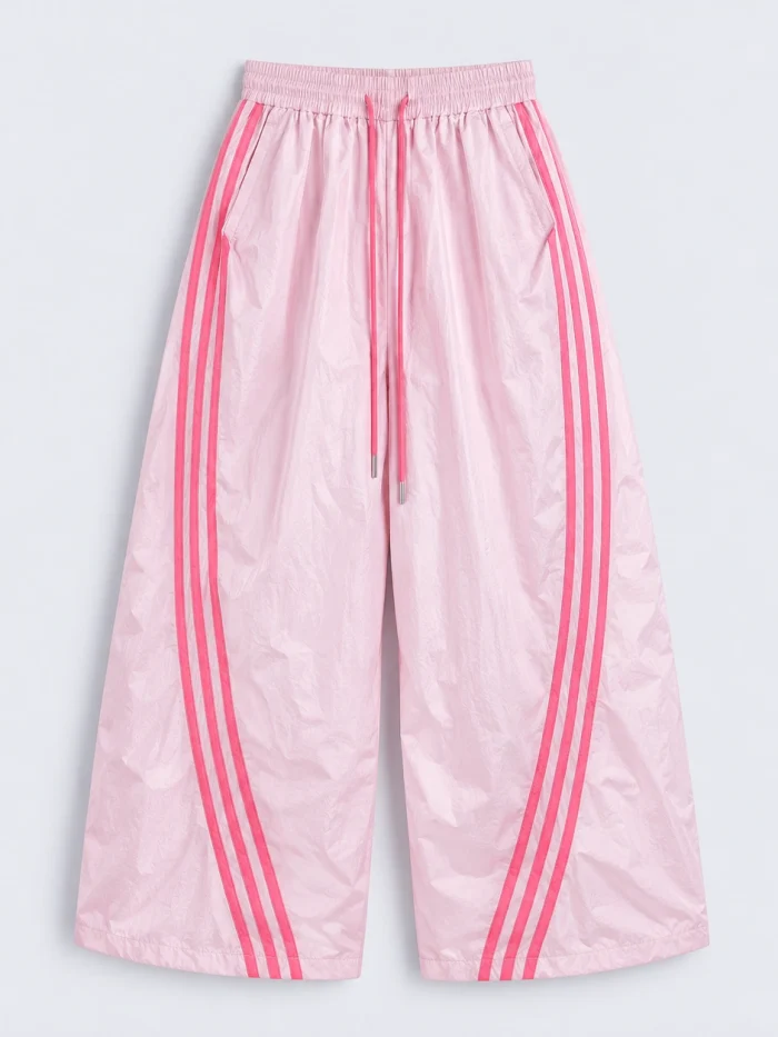 Pink Triple-Stripe Wide-Leg Pants