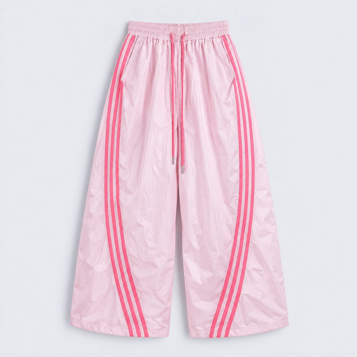 Pink Triple-Stripe Wide-Leg Pants