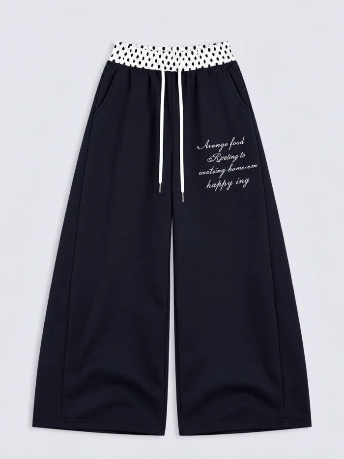 Ink Script Double-Waist Wide-Leg Sweatpants (Available in 2 Colors)