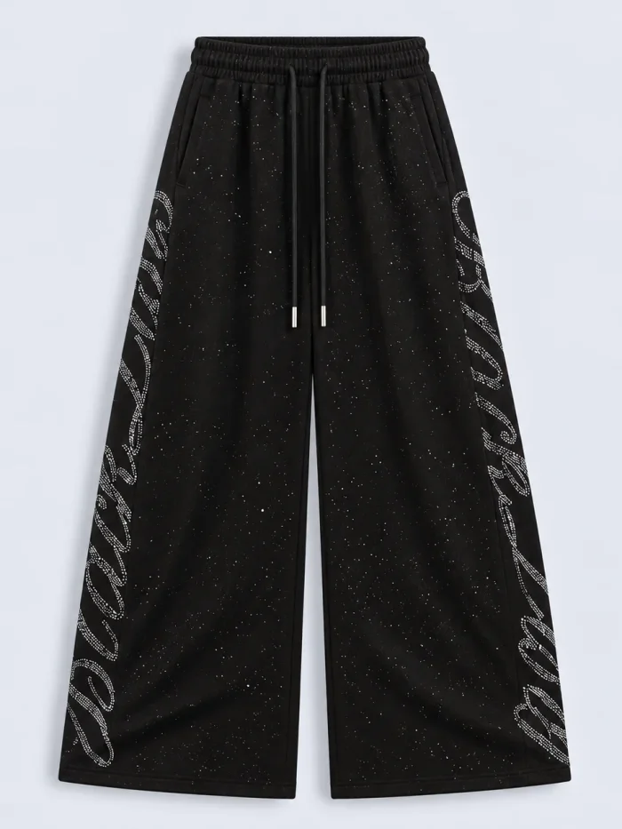 Rhinestone Swirl Speckled Wide-Leg Sweatpants  (Available in 2 Colors)