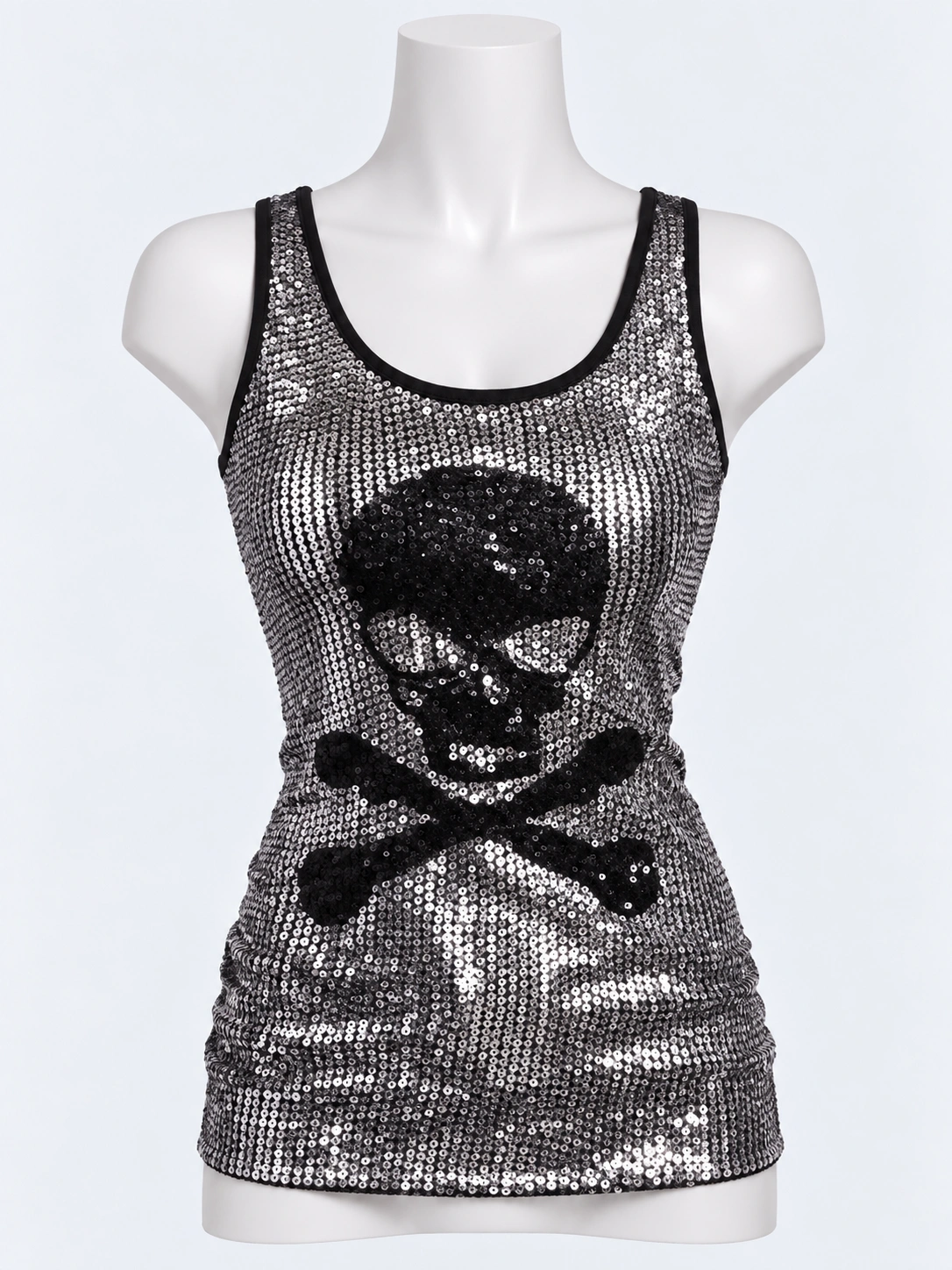 Silver Sequin Skull Tank Top