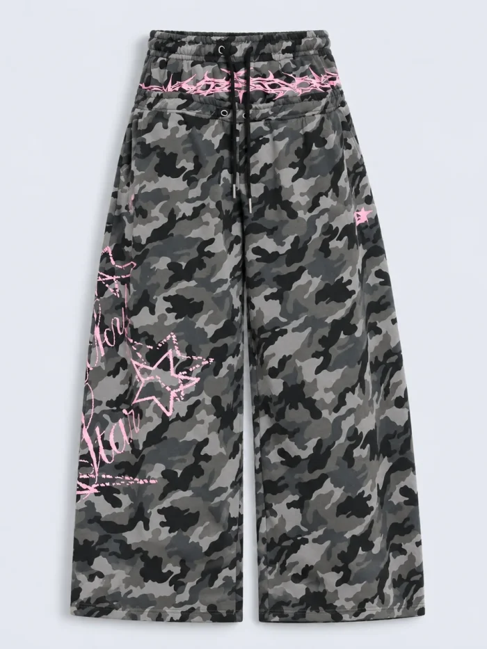Pink Thorn Camo Wide-Leg Sweatpants