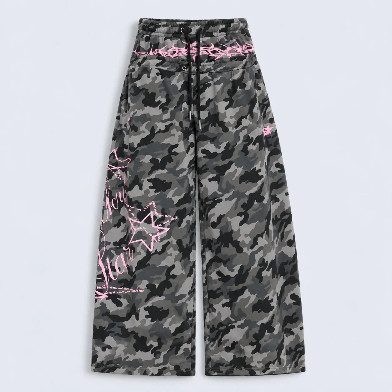 Pink Thorn Camo Wide-Leg Sweatpants