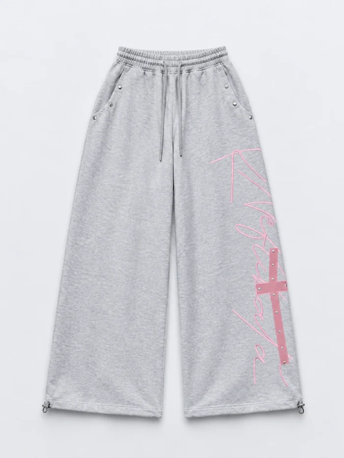 Cross Pink Studded Wide Sweatpants