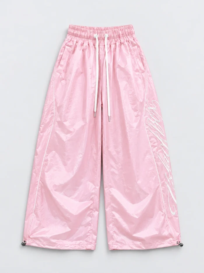 Wide-Leg Graphic Nylon Pants (Available in 3 Colors)