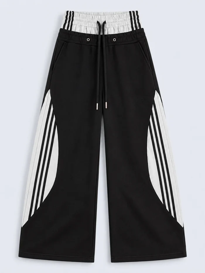 Double-Waist Stripe Wide-Leg Sweatpants  (Available in 2 Colors)