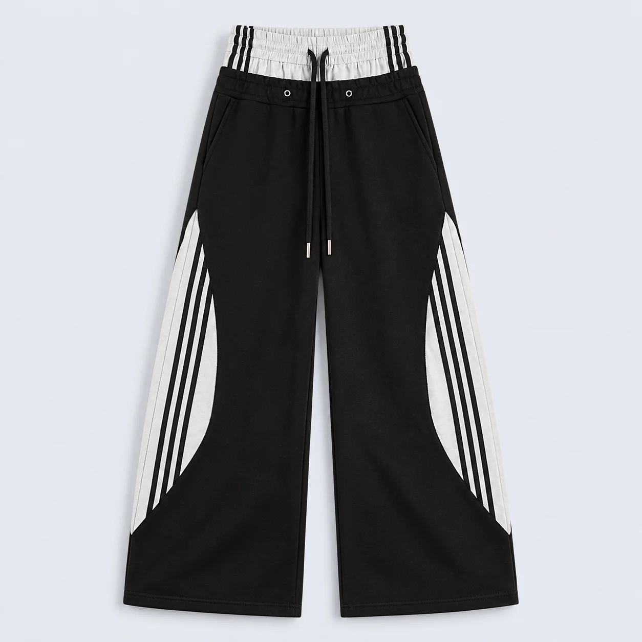 Double-Waist Stripe Wide-Leg Sweatpants (Available in 2 Colors)