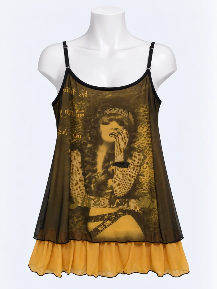Y2K Graphic Mesh Mini Dress
