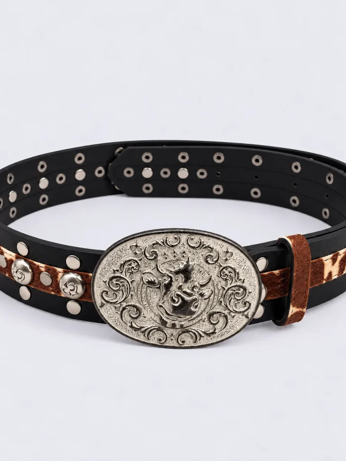 Animal-Print Studded Belt